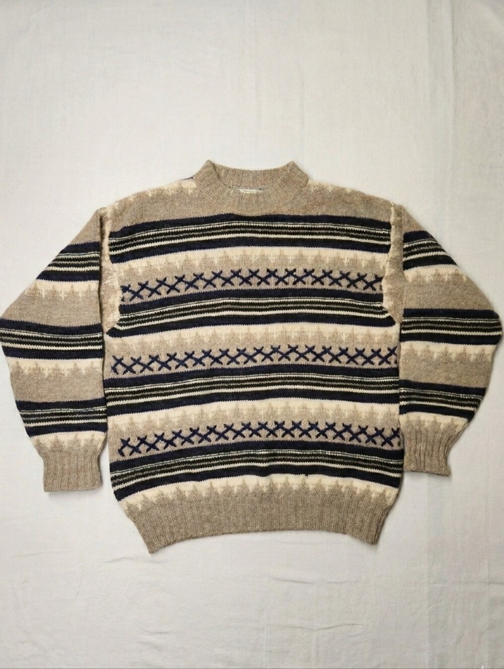 Vintage United Colors Of Benetton Men's Geometric Fair Isle Knit Wool Sweater M